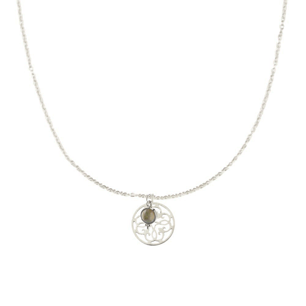 Long necklace with mandala and agate pendant